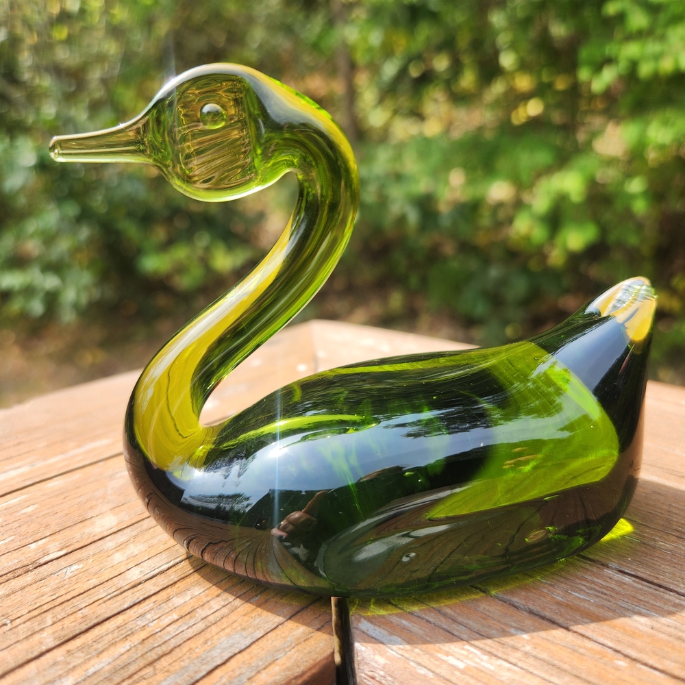 Pilgrim Art Glass Avocado Green Glass Swan Figurine